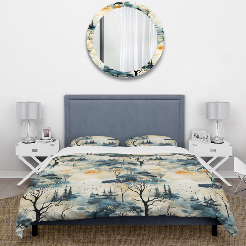 Literie de paysage d'hiver au Japon, Housse de couette pour très grand lit et 2 très