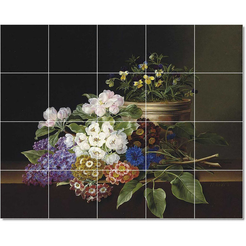 Carrelage mural décoratif en céramique 30 po x 24 po 6 po x 6 po, Johann Laurentz Jensen fleur W22693