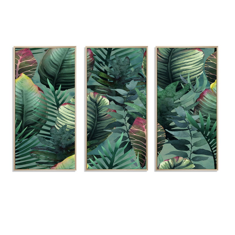 «Tropical Palm Leaves In Jungle», ensemble de 3 impressions sur toile, H 32 po x l 48 po, Brun