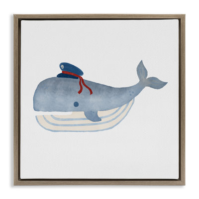Capitaine baleine avec chapeau encadré, art mural par Carrie Cantwell