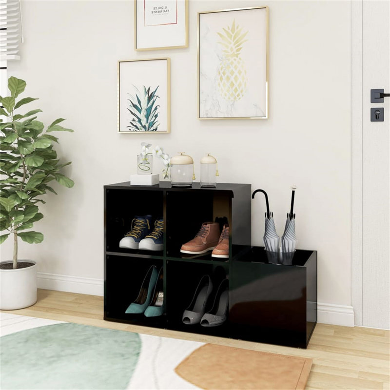 4 Pair Shoe Rack, High Gloss Black