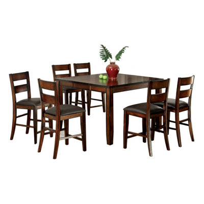 Dicky 7Pc Extending Counter Dining Table Set, 6 Chairs, Cherry Brown