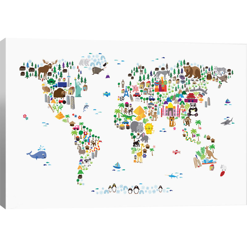 « Animal Map of the World », impression, H 40 po x l 60 po x P 1,5 po, Toile