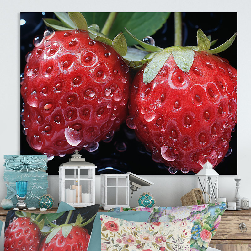 Romantiques rubis, fraise et sonate II - fruits, art mural en métal, H 12 po x l 20 po x P 1 po
