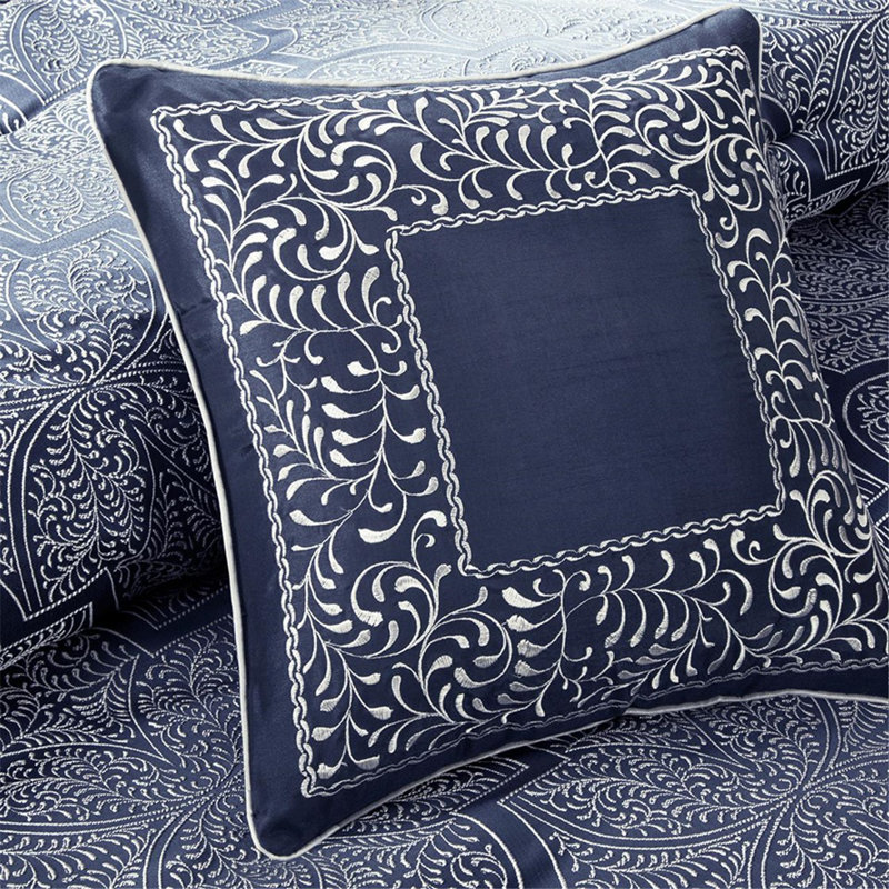 Ensemble d'édredon 8 pièces jacquard bleu marine