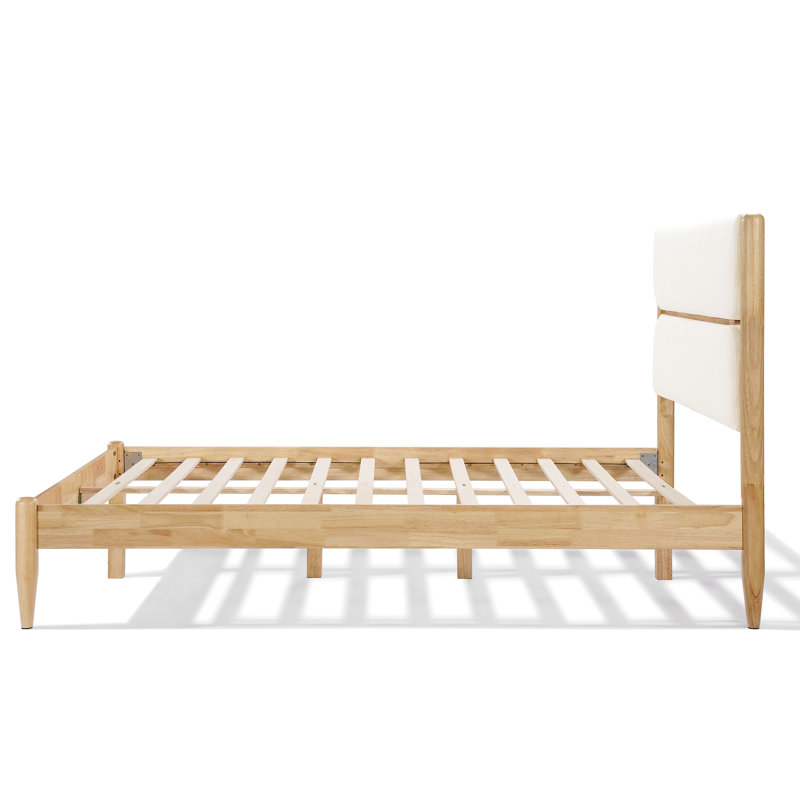Fleece Upholstered Queen Size Solid Wood Bed Frame, Comfortable Sleeping, Tapered Legs Design, Under - Storage Facility Frame Of Wood, Luxurious Headboard Side Panels, Stylish Legs, Great Space