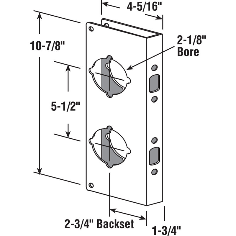 Plaque de renfort de porte et de serrure Prime-Line (paquet simple), Acier inoxydable, H 6 po x l 5,65 po x P 2 po