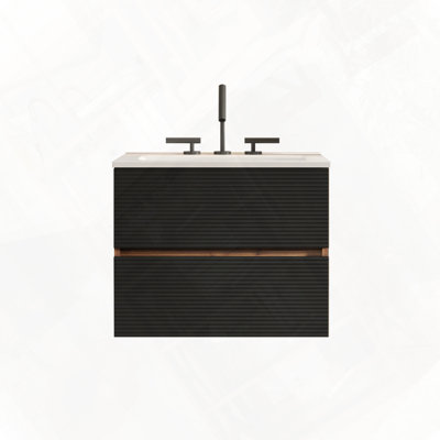 Meuble-lavabo mural avec lavabo en céramique intégré et grand rangement