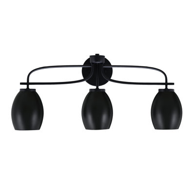 Barre d'éclairage de salle de bain 3 lumières Cavella au fini noir mat avec abat-jour ovales en métal de 5 po