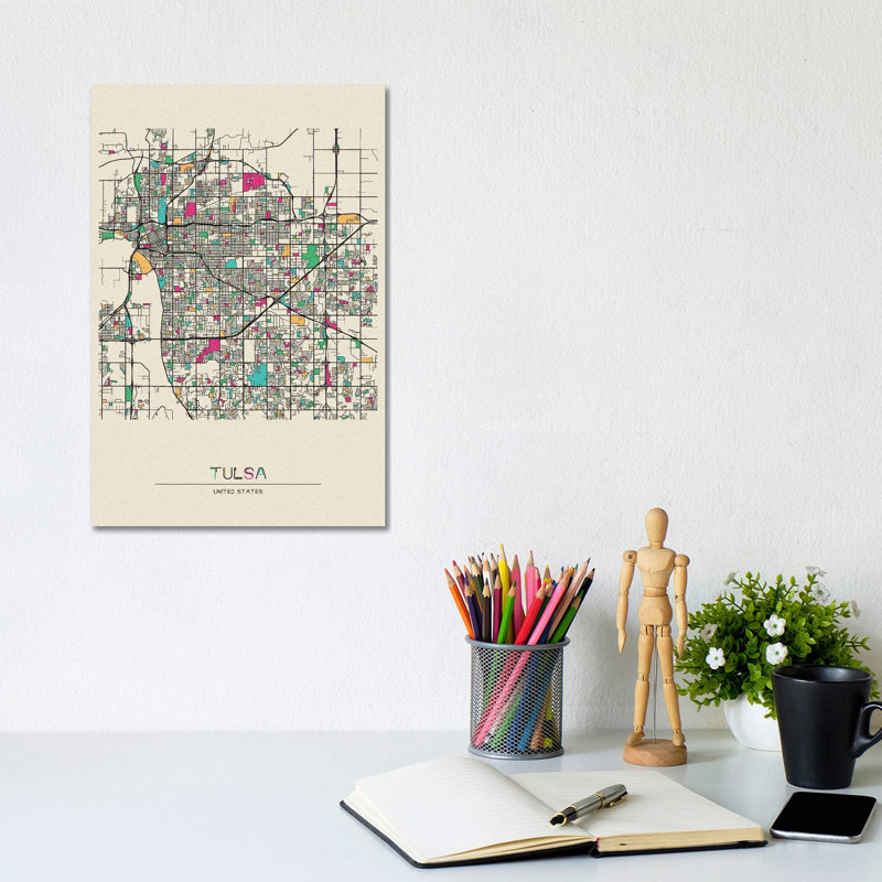 Tulsa, Oklahoma Map by Ayse Deniz Akerman - Wrapped Canvas Gallery-Wrapped Canvas Giclée, 20.32 cm H x 30.48 cm W
