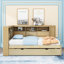 Lit de jour simple en bois avec couchette simple, tablettes de rangement et chargement USB-1444710450