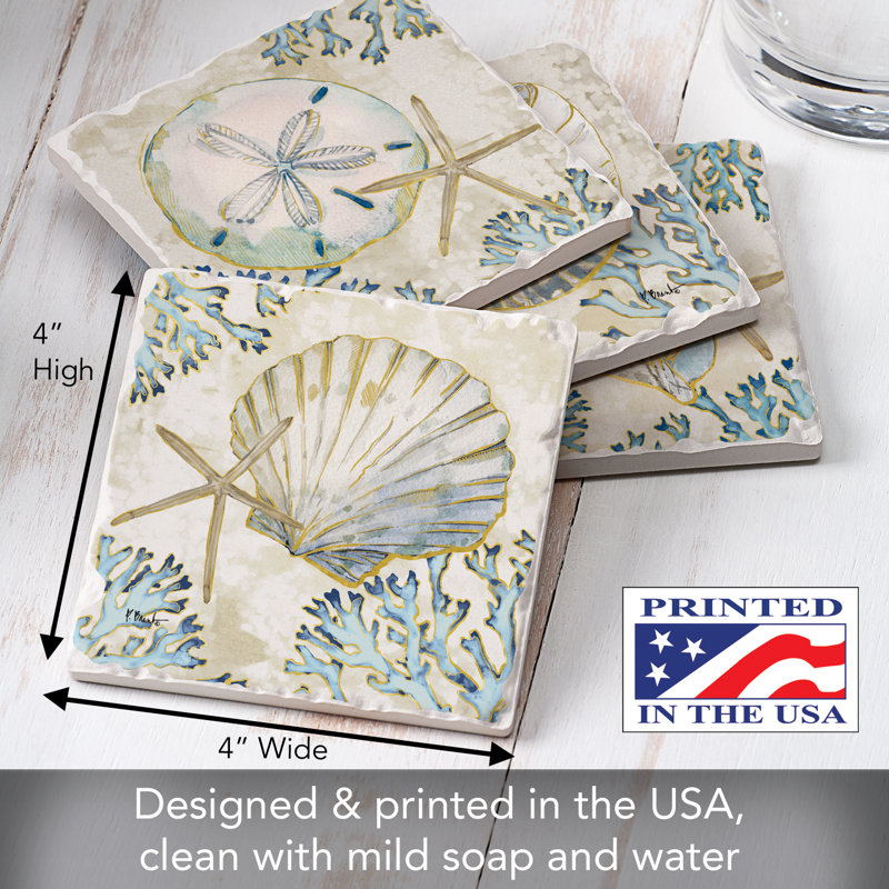 Playa Shells 4-Pack Assorted Tumbled Tile Coasters