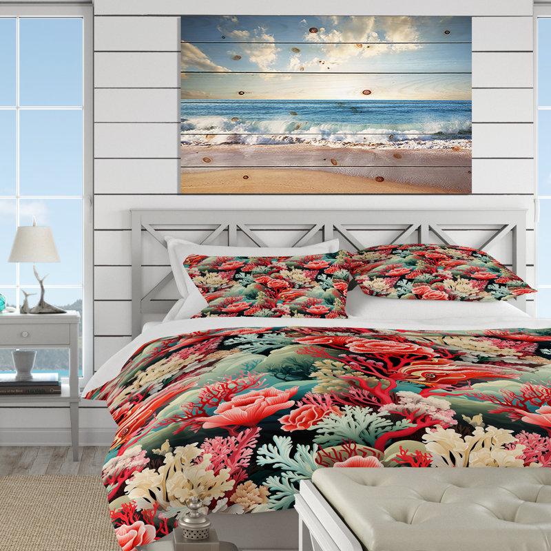 Ensemble de housse de couette rose et bleu corail, Housse de couette pour très grand lit et 2 très