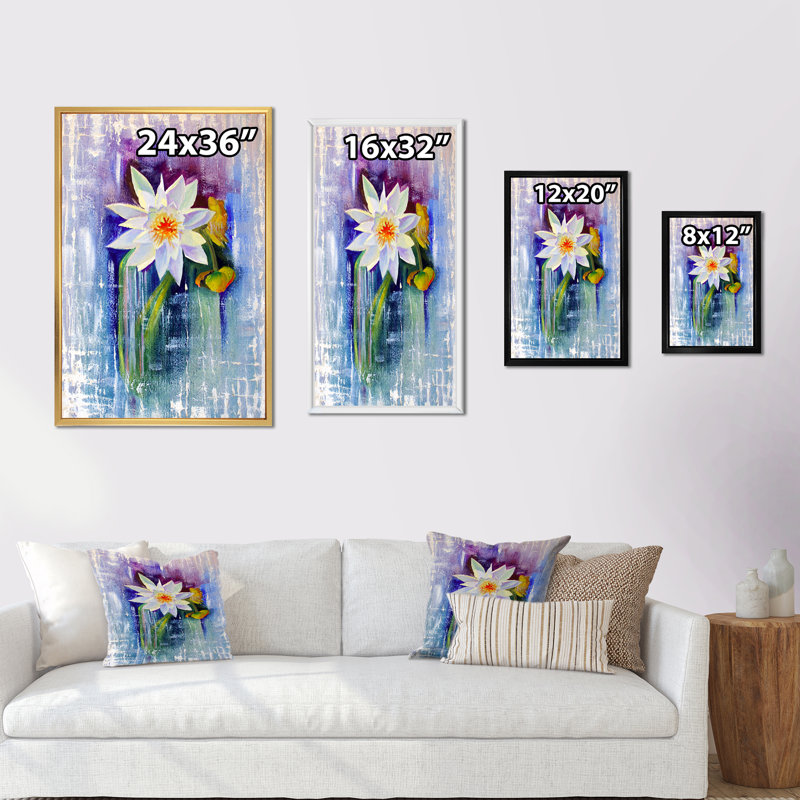 Lys blanc avec huile - reproduction d'art sur toile, H 20 po x l 12 po x P 1 po, Cadre flottant doré