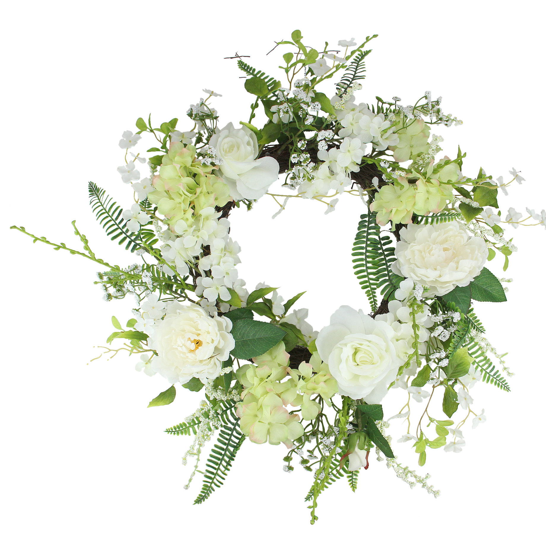 Artifical Spring Roses Northlight Seasonal Peony and Rose Artificial Spring Wreath White and ...