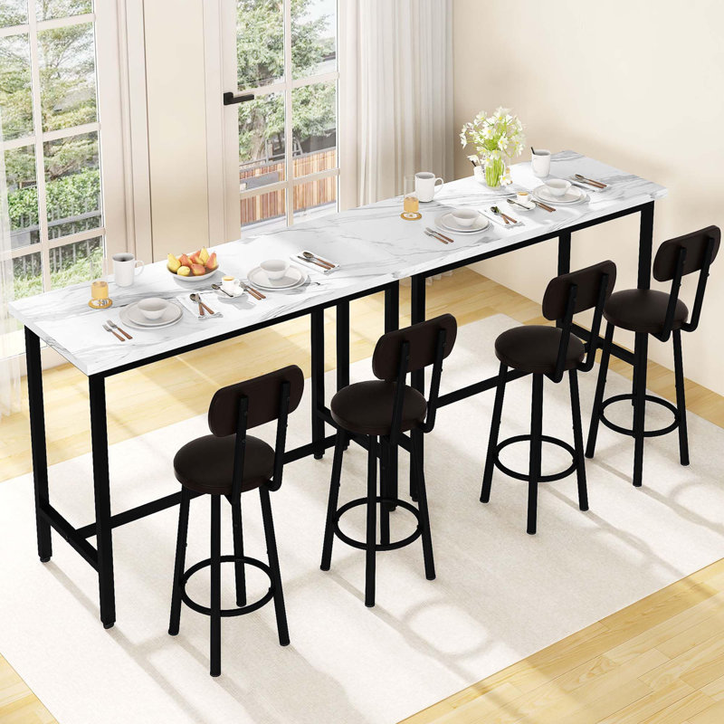 Ensemble de table de bar 39 po pour 2 personnes avec tabourets en cuir PU, Black and White