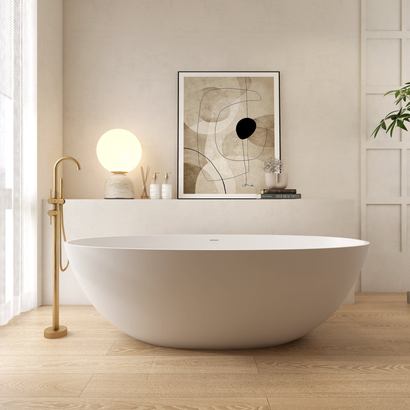 70.86''Solid Solid Surface Bathtub, Freestanding Soaking Bathtub