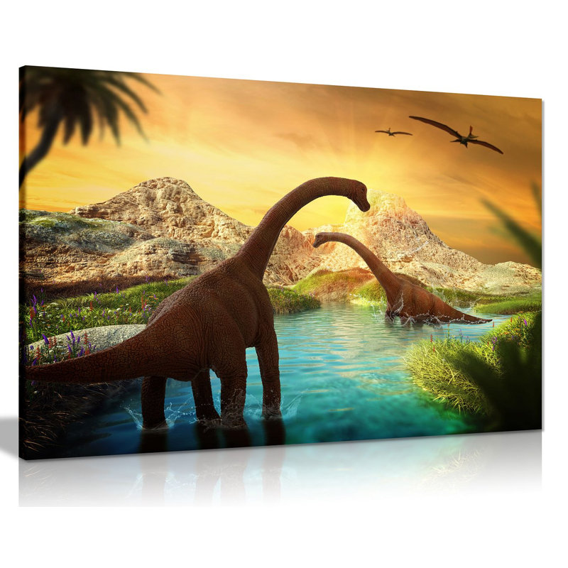 Dinosaur Landscape - Wrapped Canvas Print, 31cm H x 46cm W