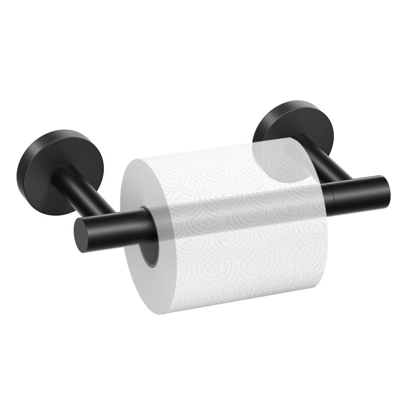 Modern Two Post Wall Mount Toilet Paper Holder , Matte Black