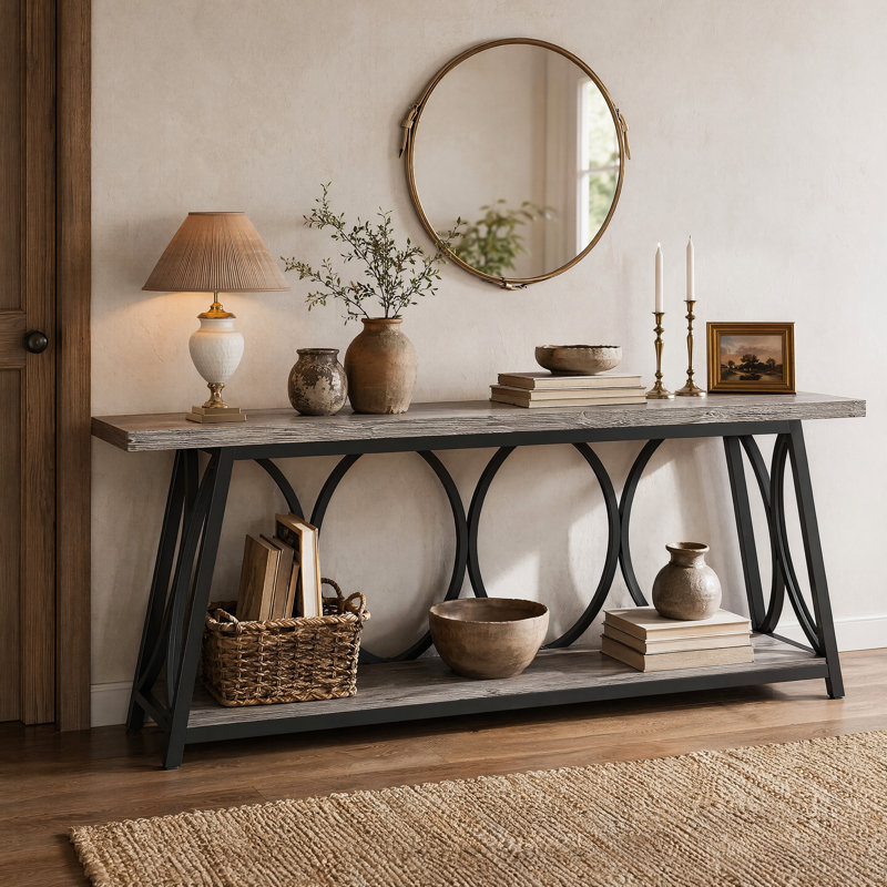 70.8-Inch Extra Long Console Table, Gray/Black