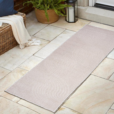Atzi High-Low Minimalist Curve Geometric Ivory/Cream Indoor/Outdoor Rug