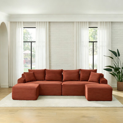 Boneless 115"Modular Sectional Corduroy Couch with 2 Ottomans,Luxury Durable Comfort U Shaped Sofa,No Assembly Required for Living Room