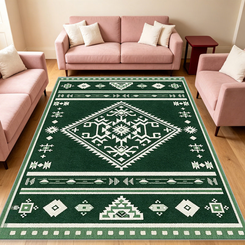 Green Southwestern carpet-easy to clean, machine-washable, soft and comfortable; suitable for door mats, kitchens, living rooms, bedrooms, corridors, and laundry areas. Easy to clean, durable carpet for home decoration.