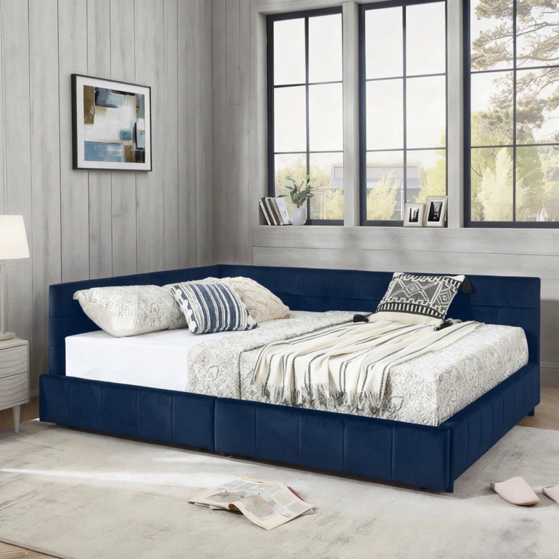 Queen Size Storage Upholstered Tufted Bed Frame, Queen, Dark Blue