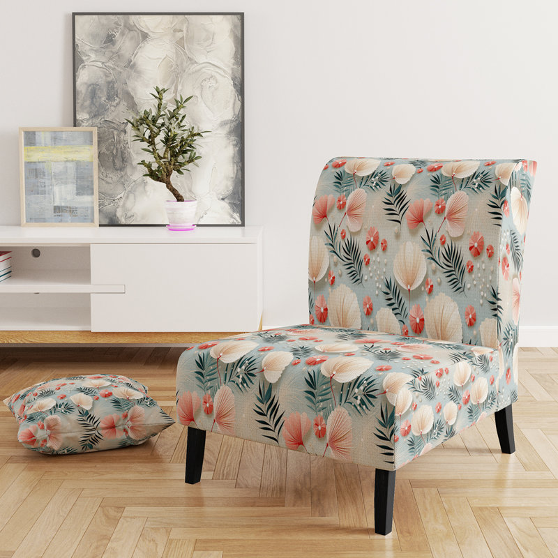 Upholstered Tropical Accent Slipper Chair C, Seaside Elegance Tropical Pattern I