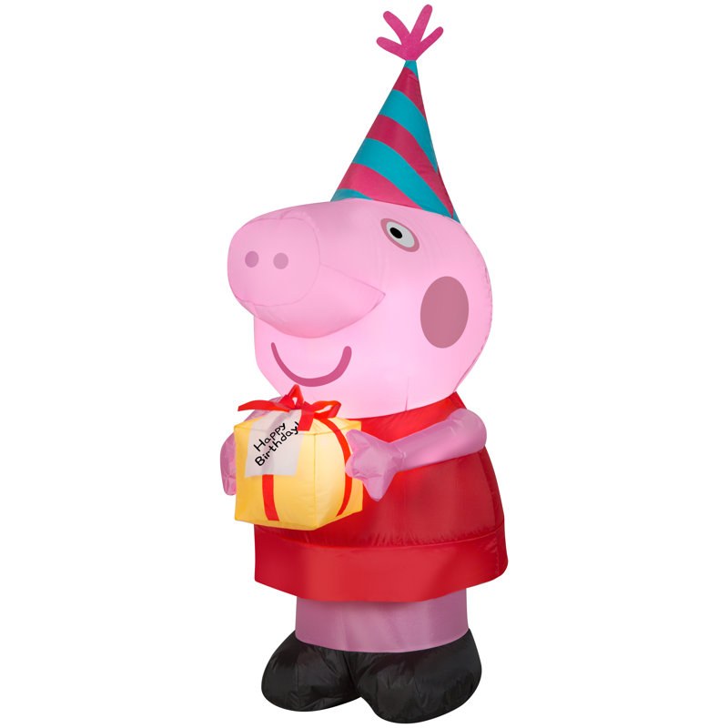 Cochon Peppa avec gâteau d’anniversaire gonflable