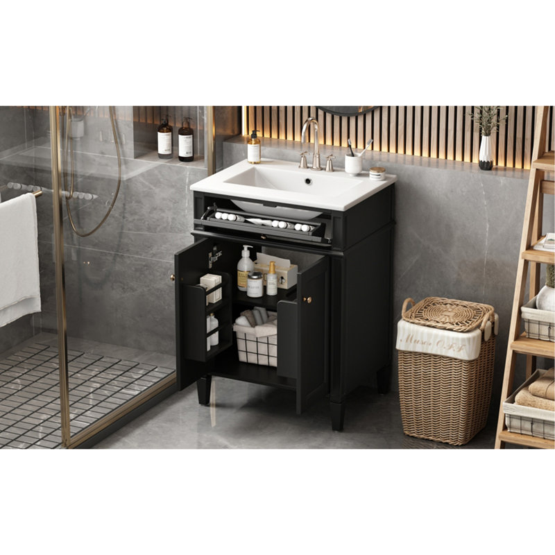 Bathroom Vanity with 2 Doors and Tip-Out Drawer, Bathroom Storage Cabinet with Sink, Soft-Closing Doors with Organizers