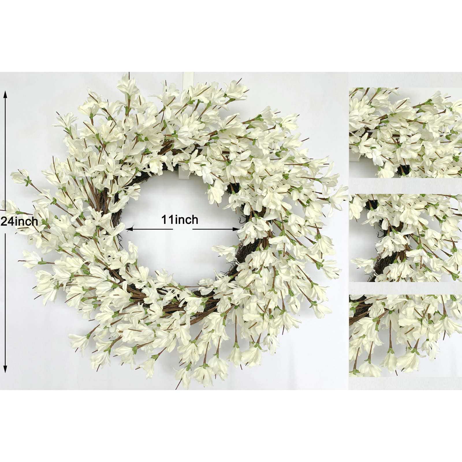 24" Handcrafted Forsythia Everyday Wreath, White
