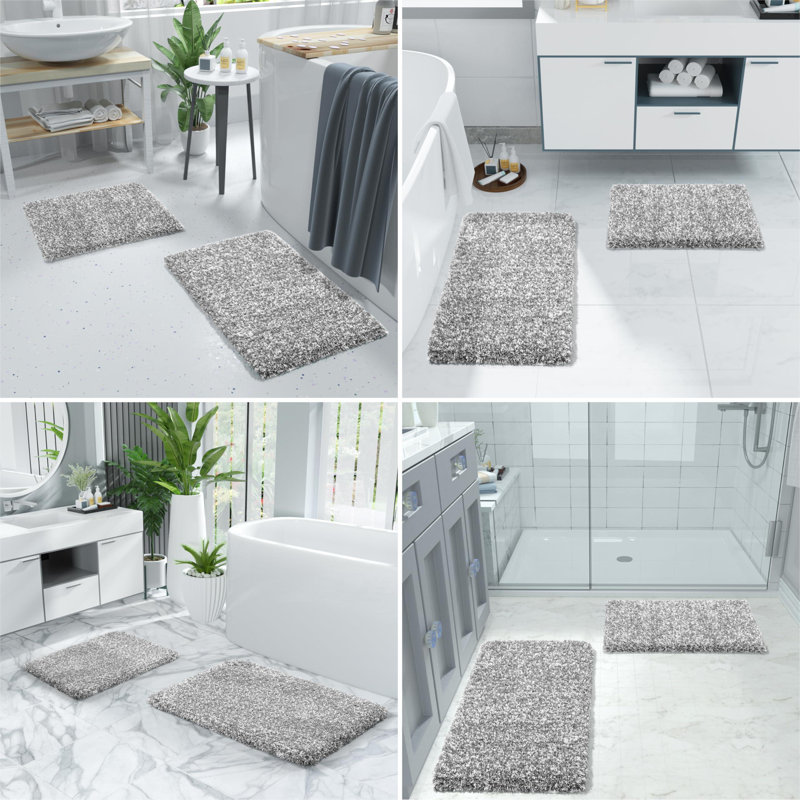 Ensemble de 2 tapis de bain moelleux, moelleux et antidérapant, super absorbant l'eau, 24 x 17 + 32 x 20 pouces, brun clair