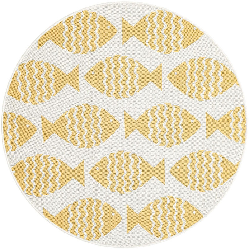 Tapis contemporain de couleur jaune Daitzman, Rond 4 pi 1 po