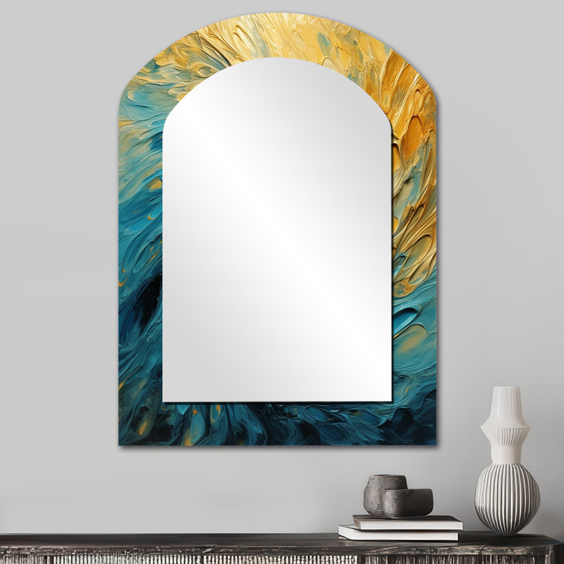 Golden Ocean Swirling Waves Peinture II, 34 po x 25 po