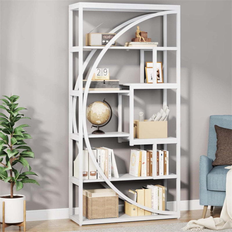 70.47 Inch Height Industrial 5-Tier Etagere Bookshelf With 8 Open Shelves For Living Room And Bedroom, White