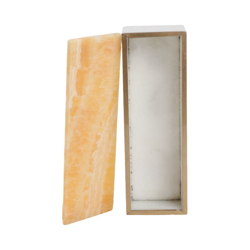 Modern Stone and Marble Decorative Box with Sleek Rectangular Design and Removable Lid., White/Natural