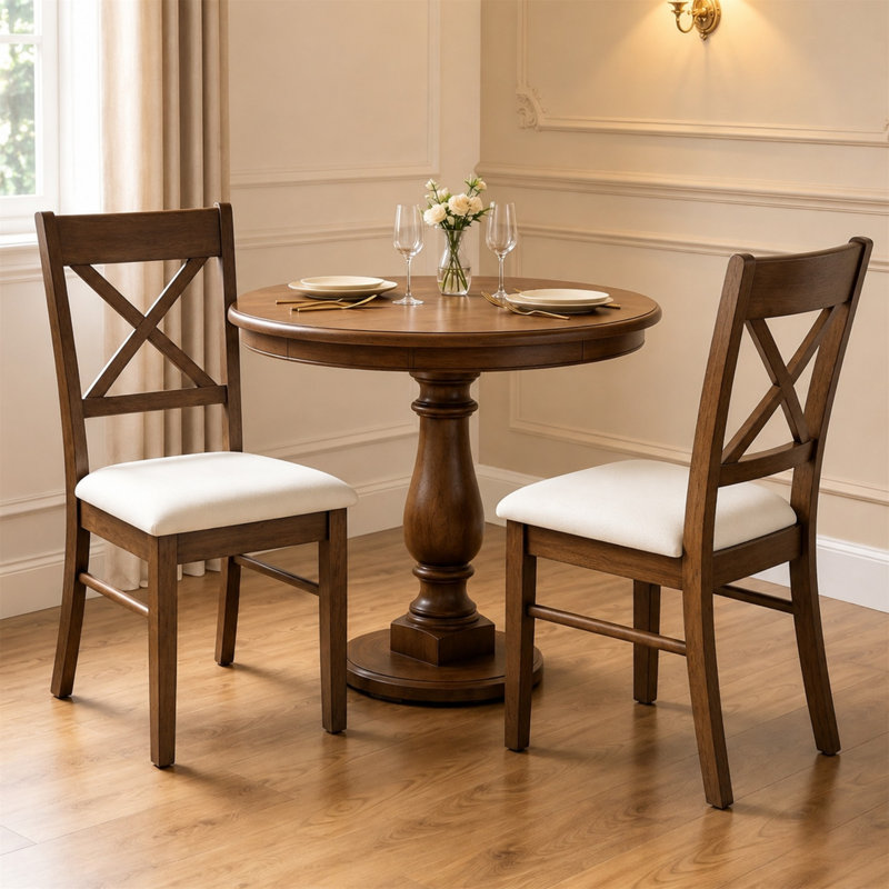 Ensemble de 2 chaises de salle à manger rembourrées, chaises de cuisine de style Mid-Century moderne avec structure en bois d'hévéa, siège rembourré, conception à dossier en X, finition noyer