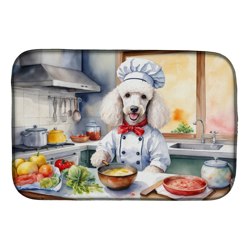 White Poodle The Chef Dish Drying Mat
