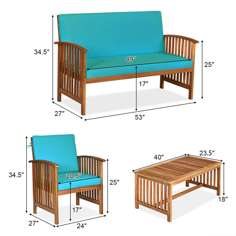 Chalia Acacia 8 - Person Patio Conversation Set with Cushions, Turquoise