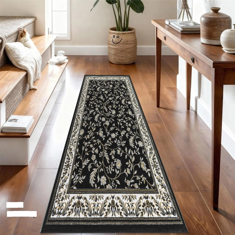 Floral Flokati, Black, Runner 60 cm x 220 cm