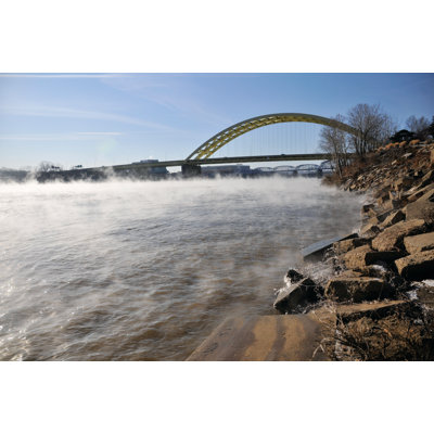 Foggy Cincinnati River - Wrapped Canvas Print