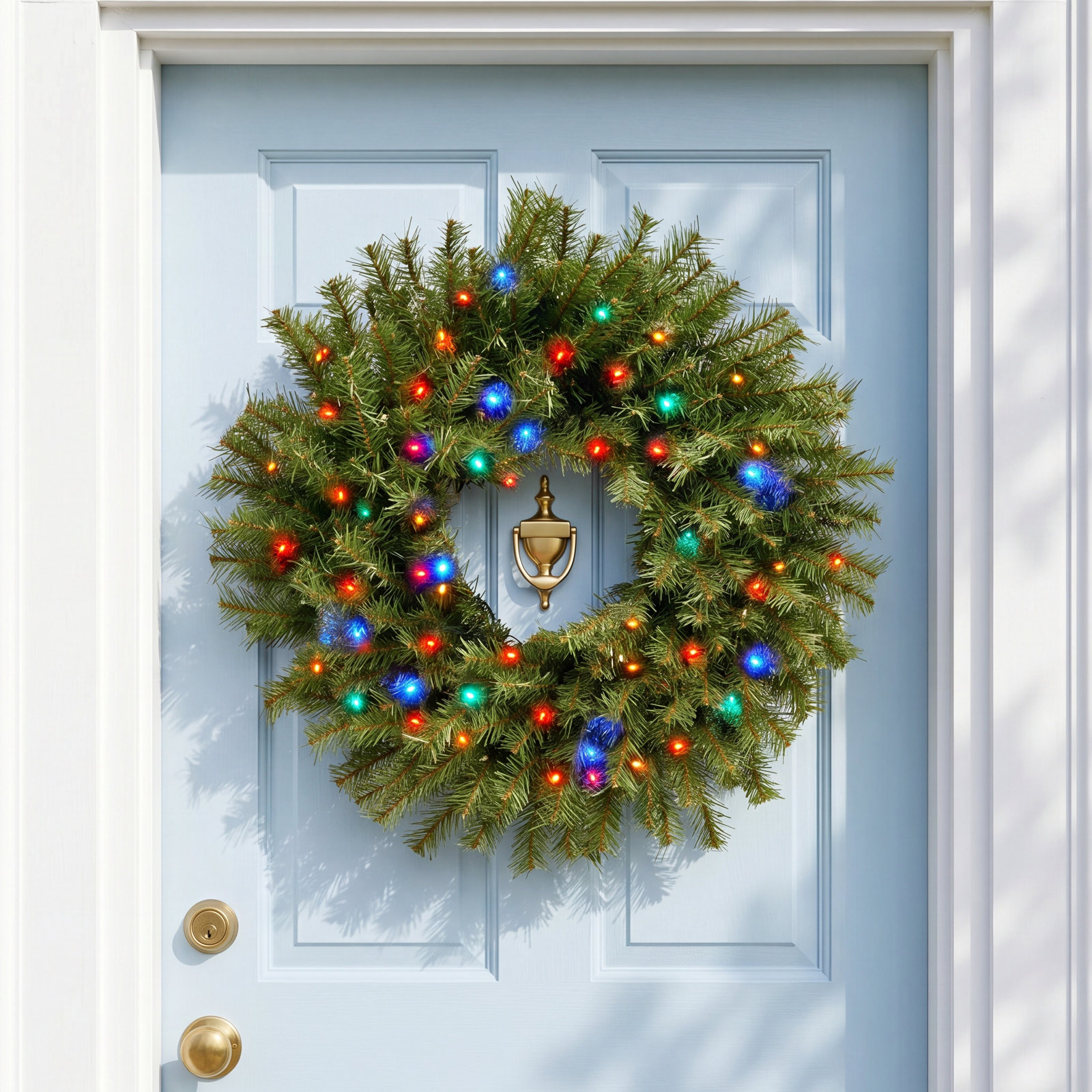 Handcrafted Pre-Lit Fir Christmas Wreath, 24" H x 24" W x 4.5" D