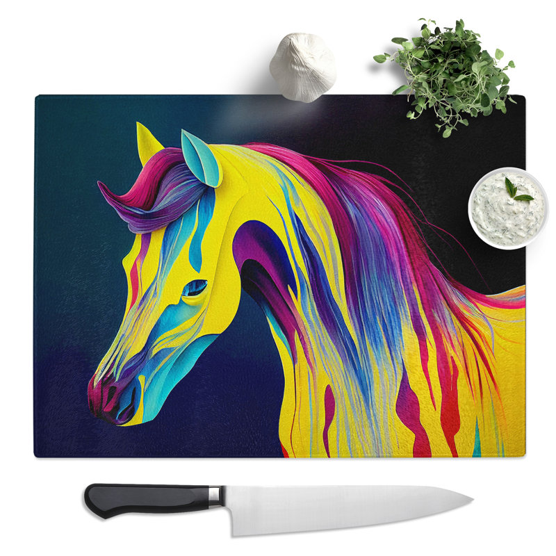 A Painted Horse Abstract  Glass Chopping Board