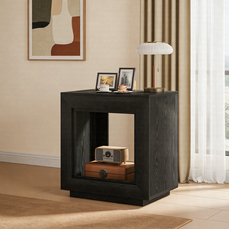 Table de bout carrée en bois - Table de chevet rustique avec rangement, Noir
