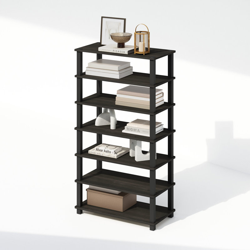 Ebern Designs Lynde 4-Tier Multipurpose Standing Shelves, Black, Set of 2, Espresso/Black