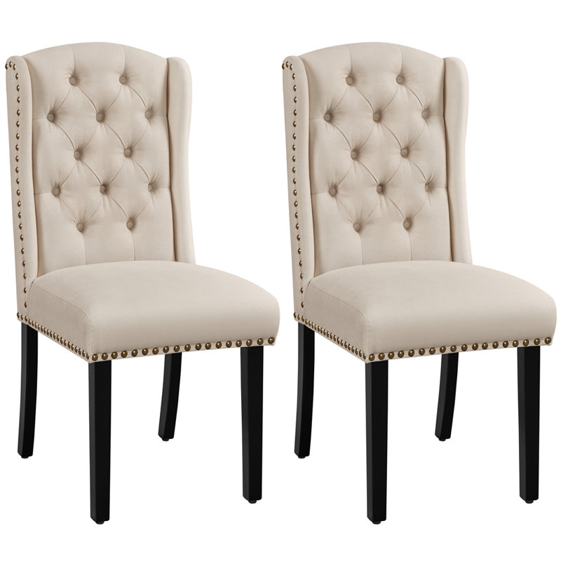 104cm H Tufted Polyester Blend Upholstered Side Chair, Beige