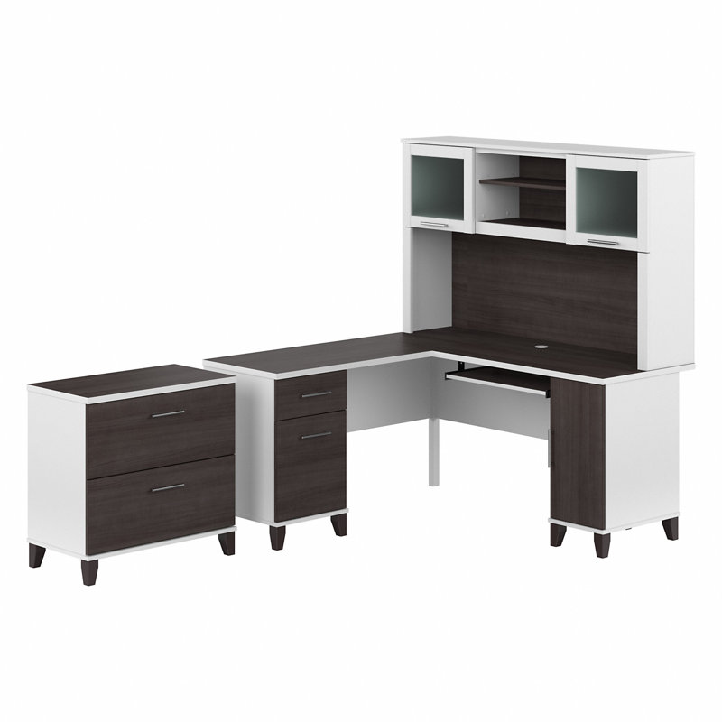 Magomed 3 Piece Computer Desk Office Set, Storm Gray/White