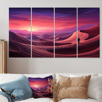 "Mauve et rose", homme perdu dans le désert I - Art mural 4 pièces