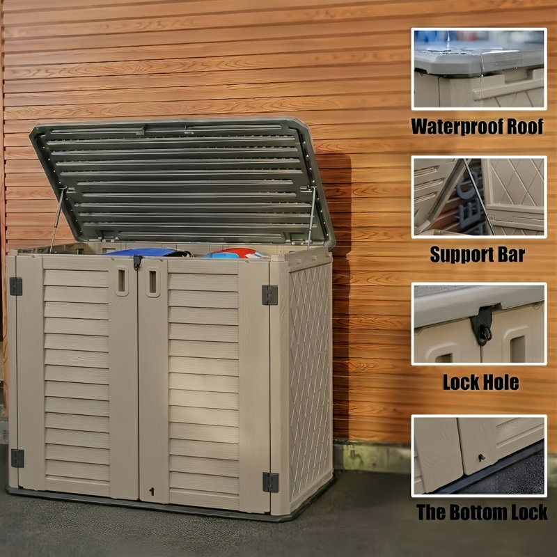 Decksplore 255 Gallons Resin Outdoor Storage Cabinet, Waterproof & Lockable, Brown
